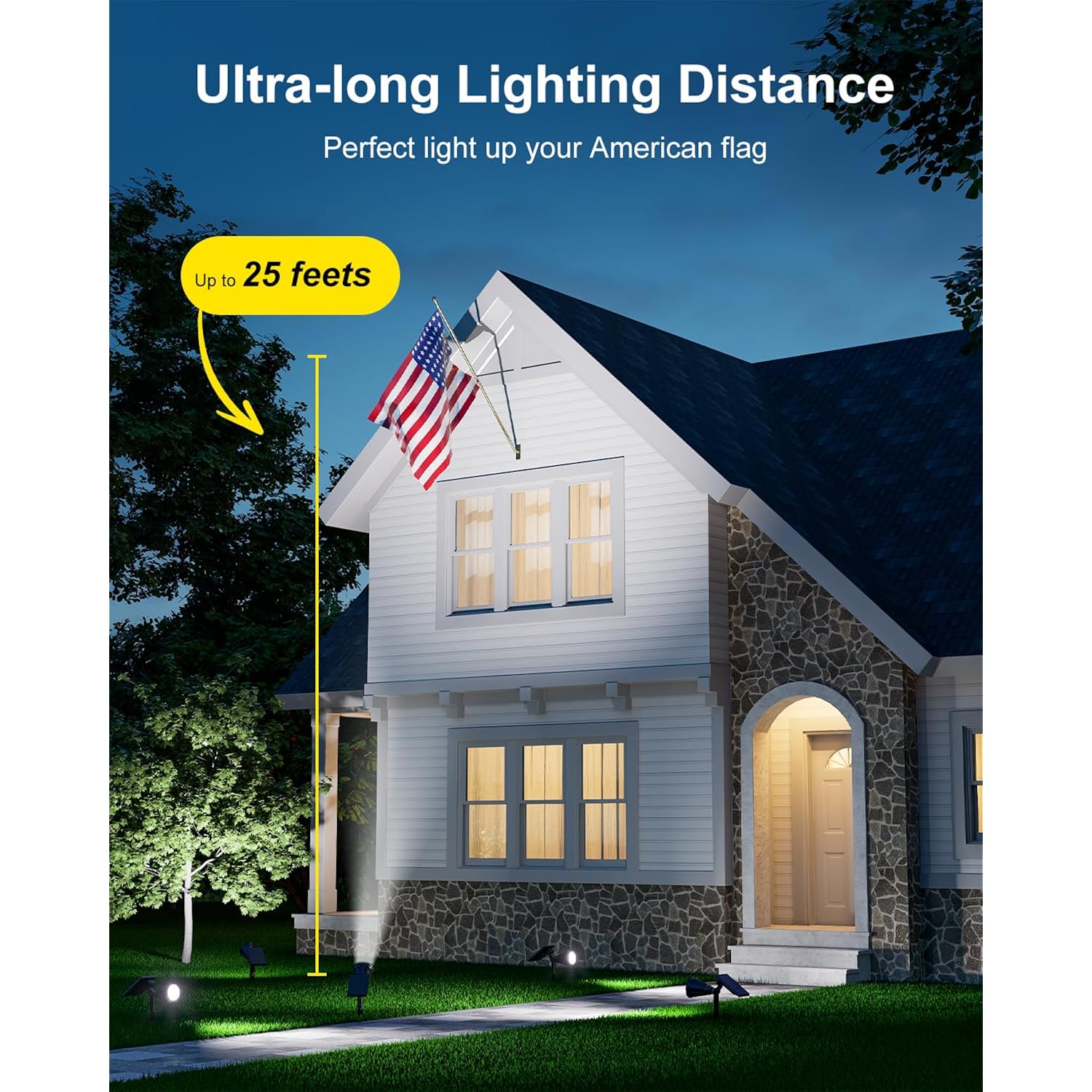 Solar Spot Lights Outdoor Waterproof For Flag, Palm Tree, Pole, Sign, Statue, Mailbox, Bright Led Outside Landscape Flood Spotlights For Accent Uplighting Yard, Garden, House, Backyard, Patio