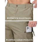 Qpngrp Men'S 9" Inseam Stretch Waist Zipper Cargo Shorts With 6 Pockets