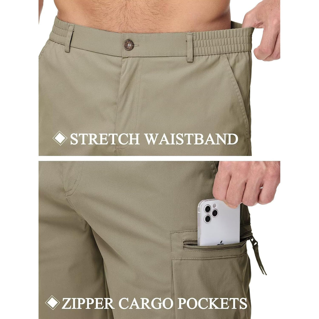 Qpngrp Men'S 9" Inseam Stretch Waist Zipper Cargo Shorts With 6 Pockets