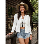 Dokotoo Cropped Jean Jacket Women Button Down Long Sleeve Collarless Cinched Waist Denim Jackets