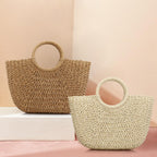 Women Summer Beach Bag, Straw Handbag Top Handle Big Capacity Travel Tote Purse Hand Woven Straw Large Hobo Bag
