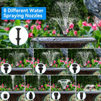 6.5W Solar Fountain Pump For Bird Bath Built-In 3000Mah Battery Backup, Diy Solar Water Fountain With Double-Layer Nozzles & Dry-Run Protection 5Ft Tubing For Ponds, Bird Bath, Water Features