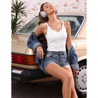 Quenteen 2026 Womens V Neck Crop Ribbed Tank Tops Basics Spaghetti Strap Summer Tops Fitted Stretchy Fashion Camis