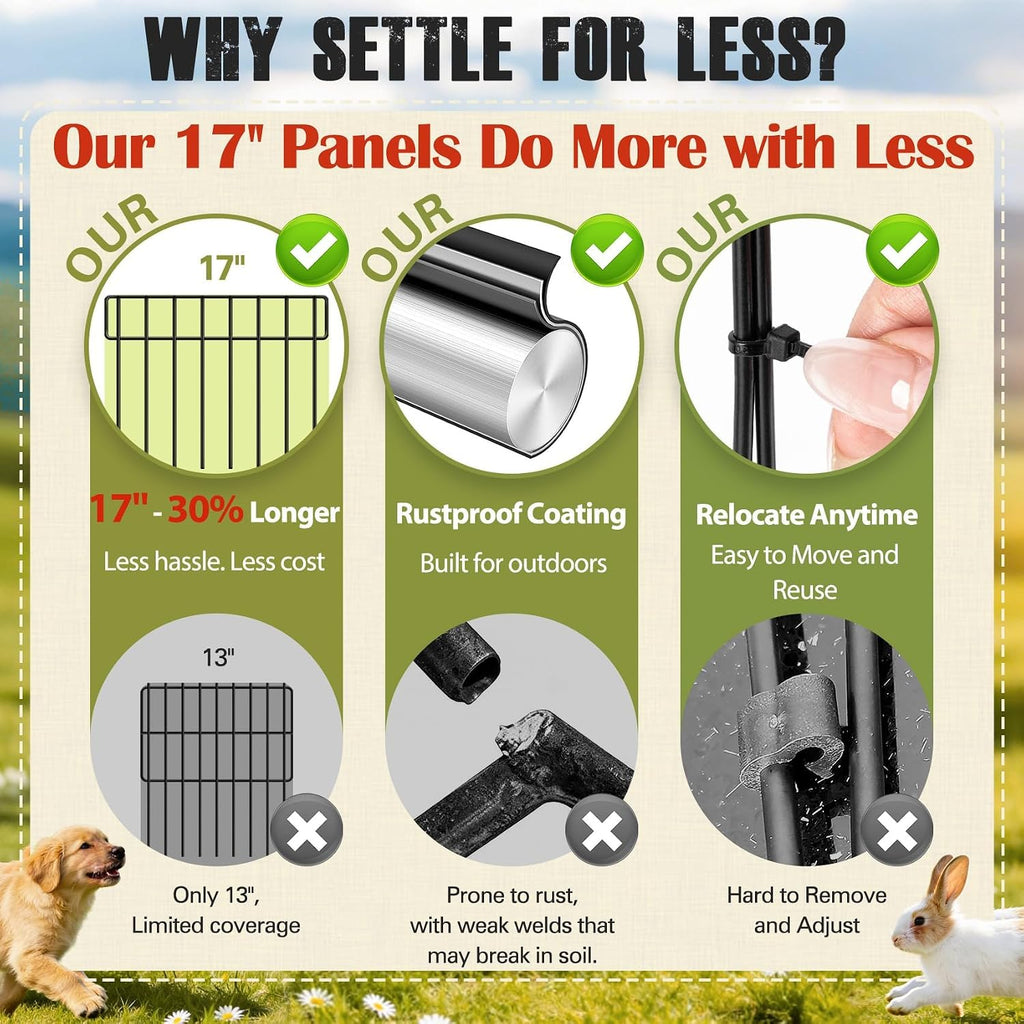 20Ft(L) X 13Inch(H) Animal Barrier Fence - 14 Pack Garden Fence Animal Barrier Garden Border Rustproof Metal No Dig Fence Panels For Dog Rabbit Defense Bottom Blocker For Outdoor Yard Patio