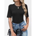 Womens Half Sleeve Tops Crewneck Shirts Basic Fit Tee Trendy 2026 Spring Summer Business Casual T-Shirts