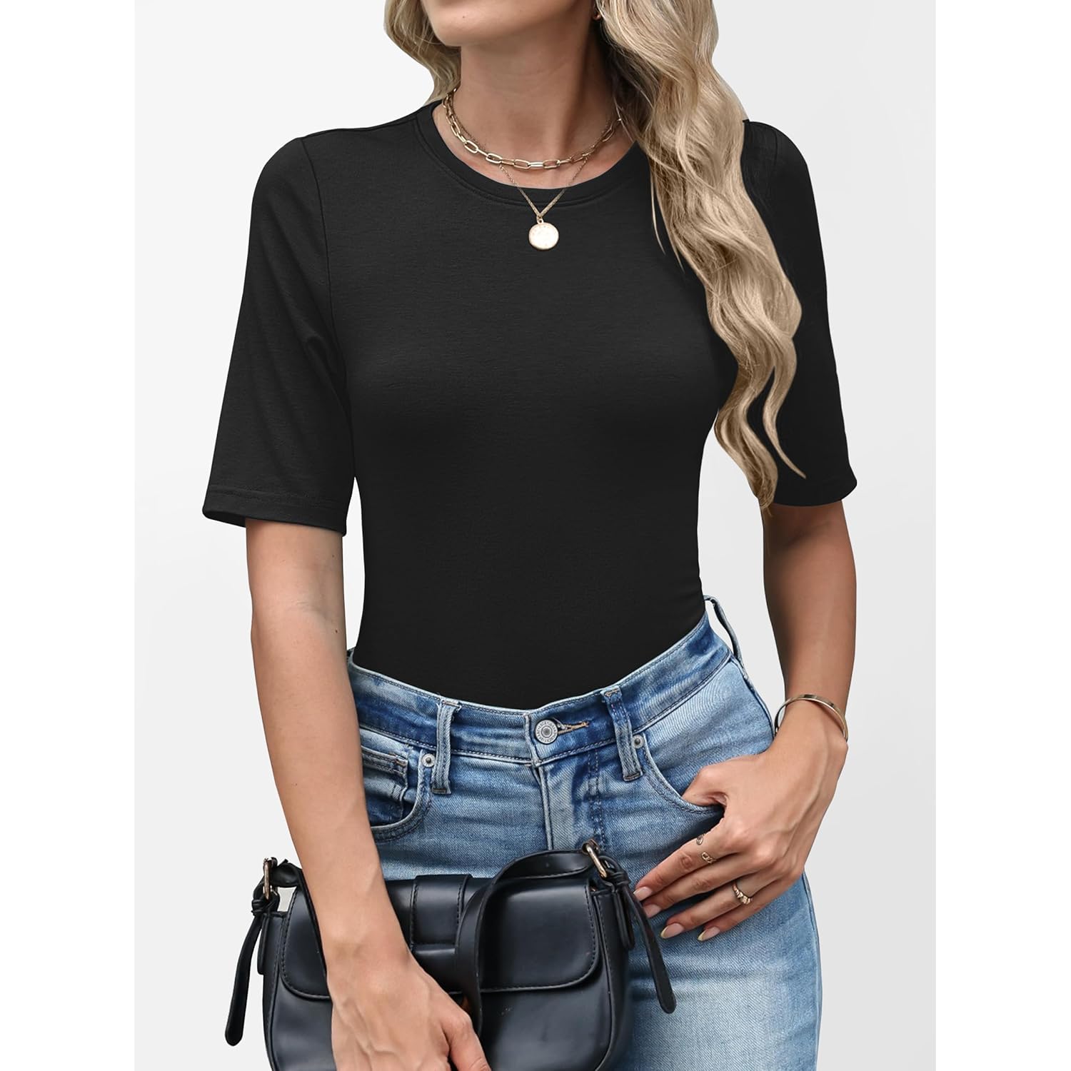 Womens Half Sleeve Tops Crewneck Shirts Basic Fit Tee Trendy 2026 Spring Summer Business Casual T-Shirts