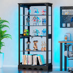 Dystler Display Cabinet With Glass Doors, Rgb Lights For Collectibles | 71'' Tall With Adjustable Shelves, Human Sensor Led Lighting Curio Cabinet, Black