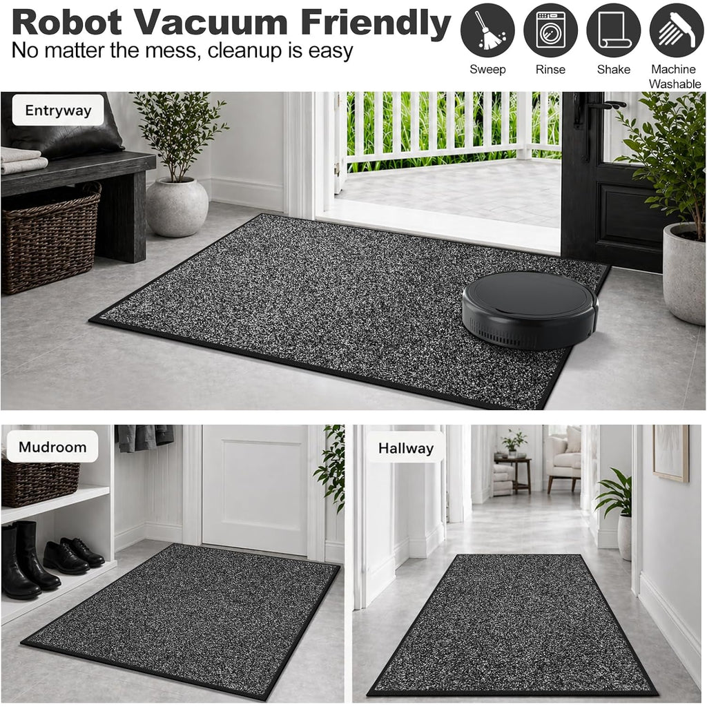 Super Absorbent Front Door Mat, 29.5" X 17", Non-Slip Washable Indoor Doormats, Low Profile Entryway Rug Outdoor, Dirt Resistant Welcome Mats For Front And Back Door Entrance, Grey