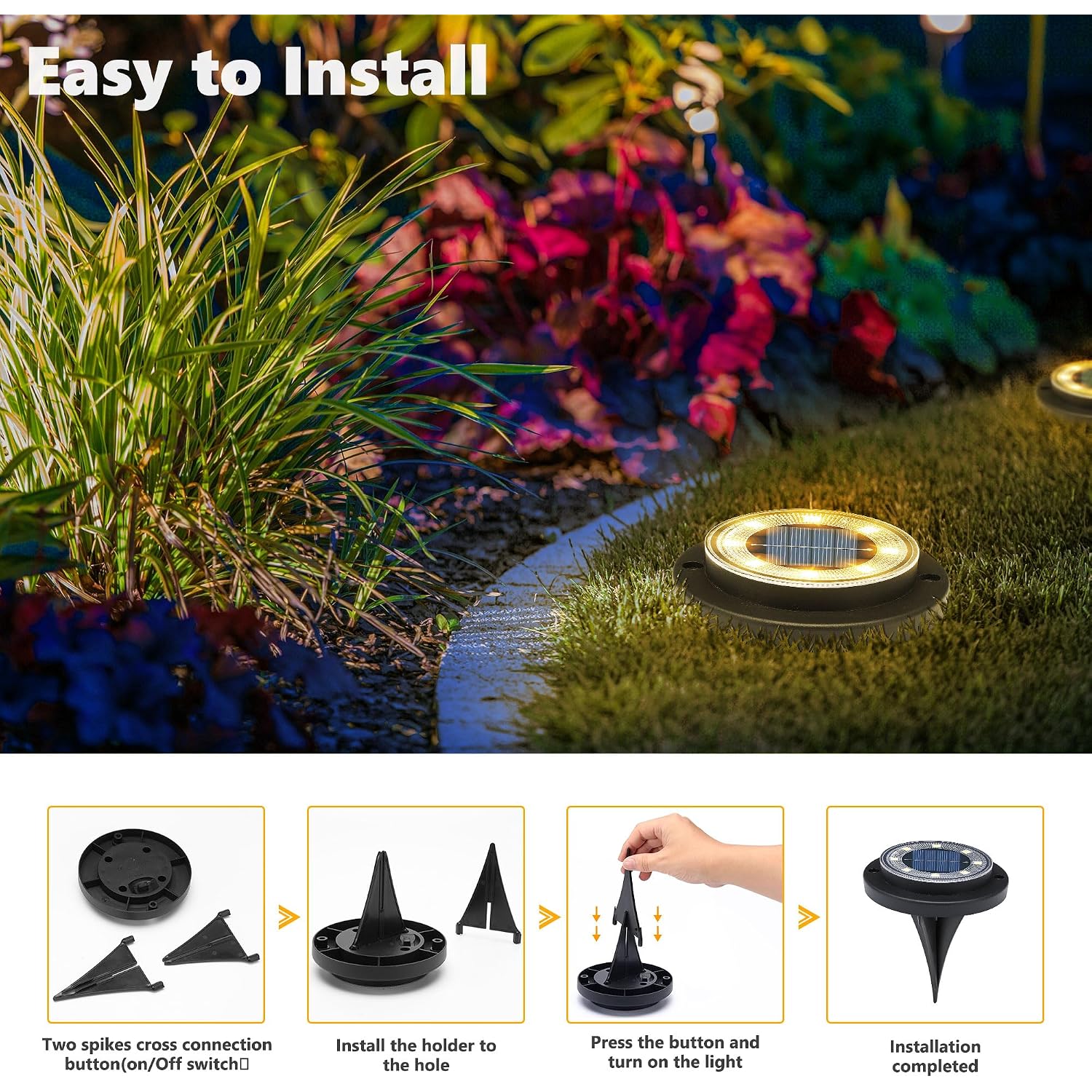 Solar Lights Outdoor Waterproof - 2-In-1 Solar Powered Ground Lights Outdoor Solar Disk Light Landscape Light For Deck Step Patio Yard Pathway Walkway Driveway Garden (Warm White, 12 Pack)