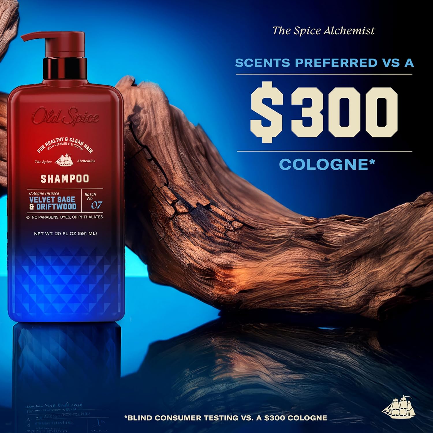 Old Spice Mens Shampoo, The Spice Alchemist Collection, 24/7 Cologne-Infused Velvet Sage & Driftwood Scent, Free of Parabens & Phthalates, 21.9 fl oz