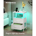 Songmics Bellah Collection - Nightstand With Charging Station And App-Controlled Adjustable Led Lights, Bed Side Table, 2 Drawers And 1 Open Shelf, Modern, Cloud White And Snow White Ulgs302Wh01S