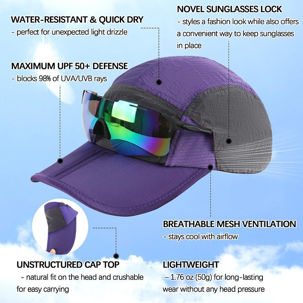 Foldable Lightweight Outdoor Sports Baseball Cap, Breathable Quick Dry Upf 50+ Sun Hat, Waterproof Adjustable