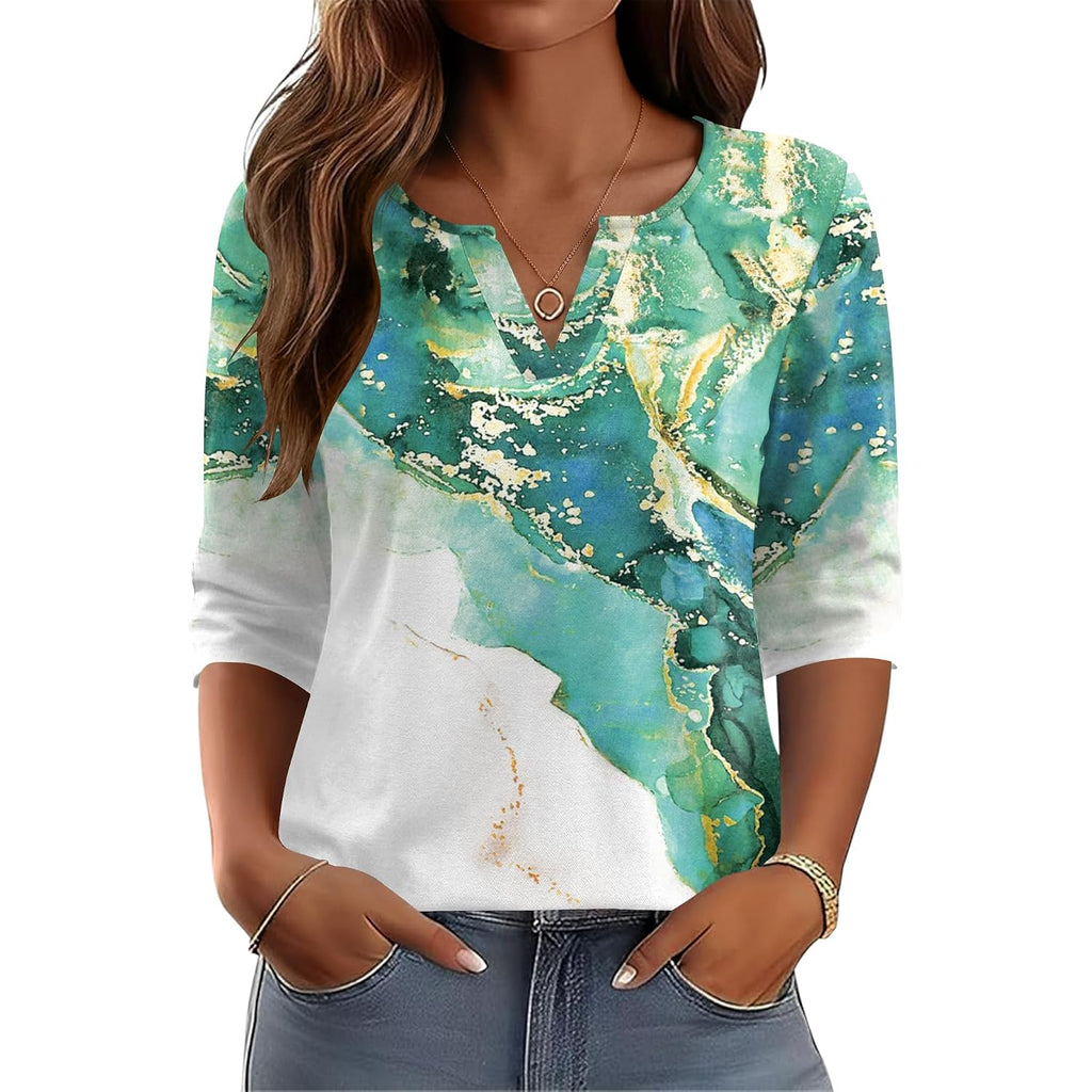 AKEWEI Women's V Neck 3/4 Sleeve T Shirts Summer Top Dressy Casual Basic Tees Shirt Tunic Blouses