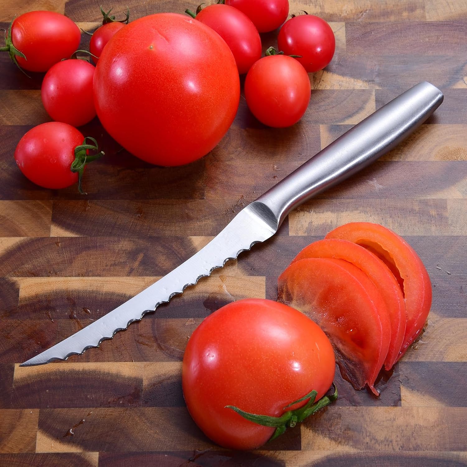 Omesata Tomato Knife, Tomato Slicing Knives Serrated Blade from High Carbon Stainless Steel for Smooth Cutting Tomatoes, Vegetables and Fruits