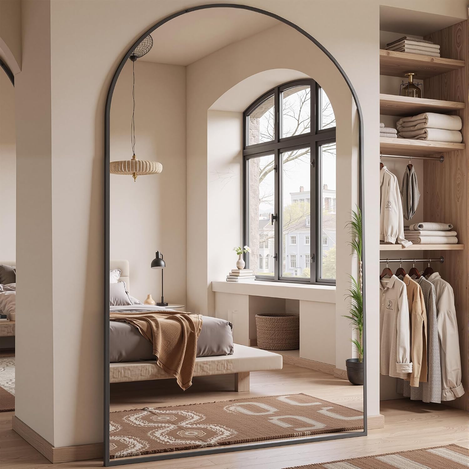 Full Length Mirror, 81"X41" Arched Full Body Mirror, Oversized Floor Mirrors, Leaning Free Standing Mirrors, Hanging Mounted Large Mirrors For Bedroom Dressing Room, Cloakroom, Black