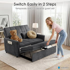 54'' Sleeper Sofa Bed, Convertible Pull Out Couch Futon For For Living Room,Apartment (Darkgrey, Loveseat) Side Pockets, Velvet Fabric, Adjustable Backrest, Pull-Out Bed, Easy Assembly