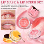 4Pcs Lip Scrub And Mask Set,Strawberry And Honey Pot Lip Balm,Reduces Lip Lines Lip Exfoliator Scrub And Moisturizer,Repair Bee Lip Balm And Lip Scrub Set,Lip Mask Overnight