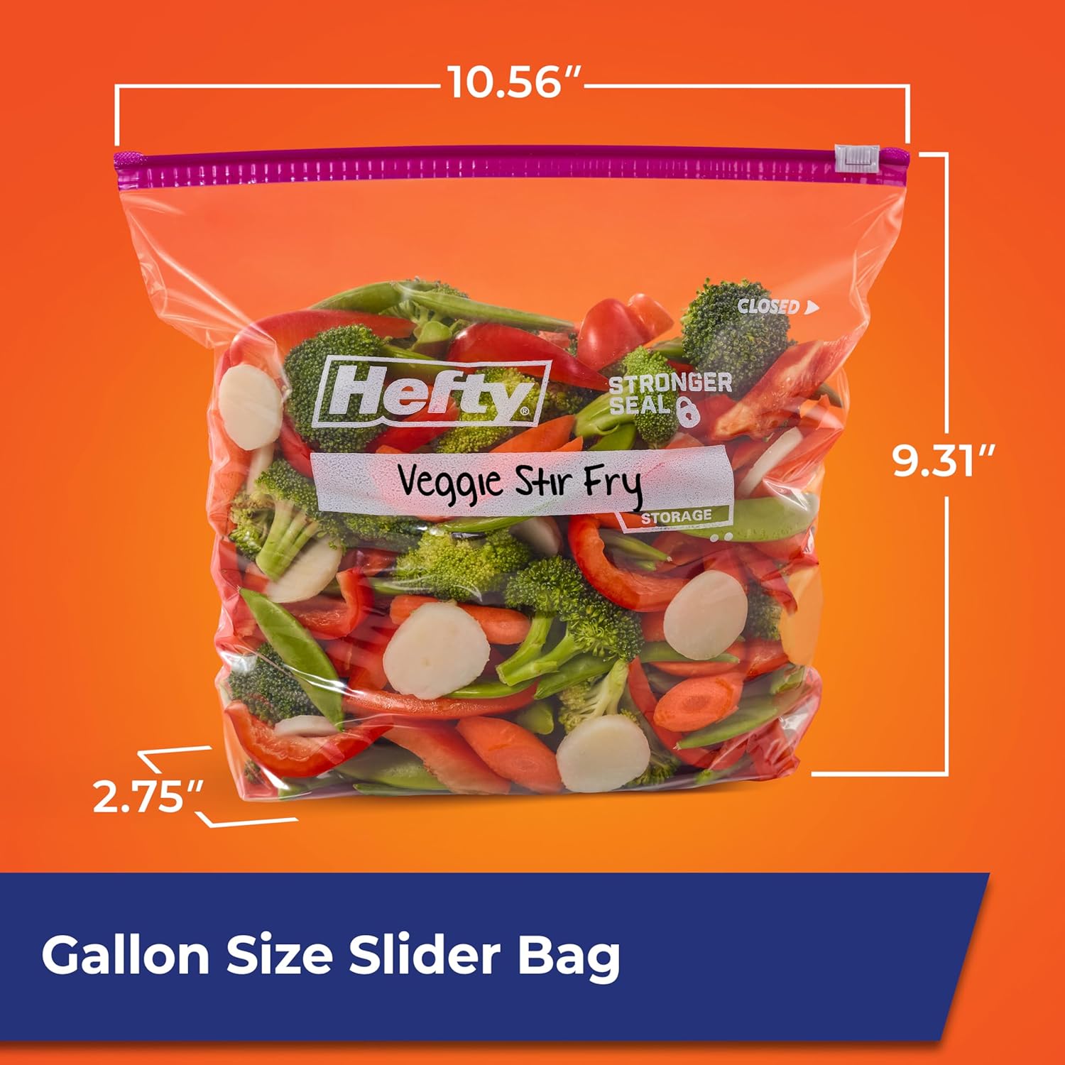 Hefty Slider Gallon Storage Bags, 66 Count, Gallon Size Slider Storage Bags for Storing Food, Bulk Snacks, Travel Toiletries, First Aid Kits, and More, Writable Label, Secure Zip and Click Closure