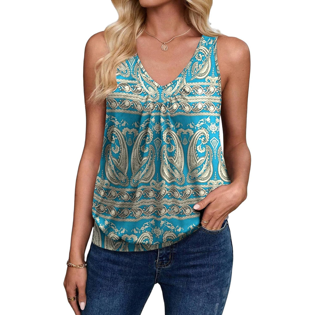 Zeagoo Womens Tank Tops Loose Fit V Neck Ruched Sleeveless Tops Casual Basic Banded Shirts S-Xxl