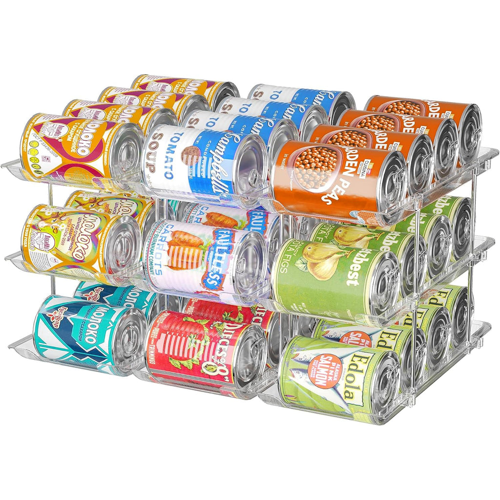 Attelite Can Organizer For Pantry, 3 Sets 3 Tiers Can Storage Organizer Pantry,Soda Can Organizer For Fridge 36 Cans Rack Automatic Rolling Stackable Canned Food Organizer,Clear