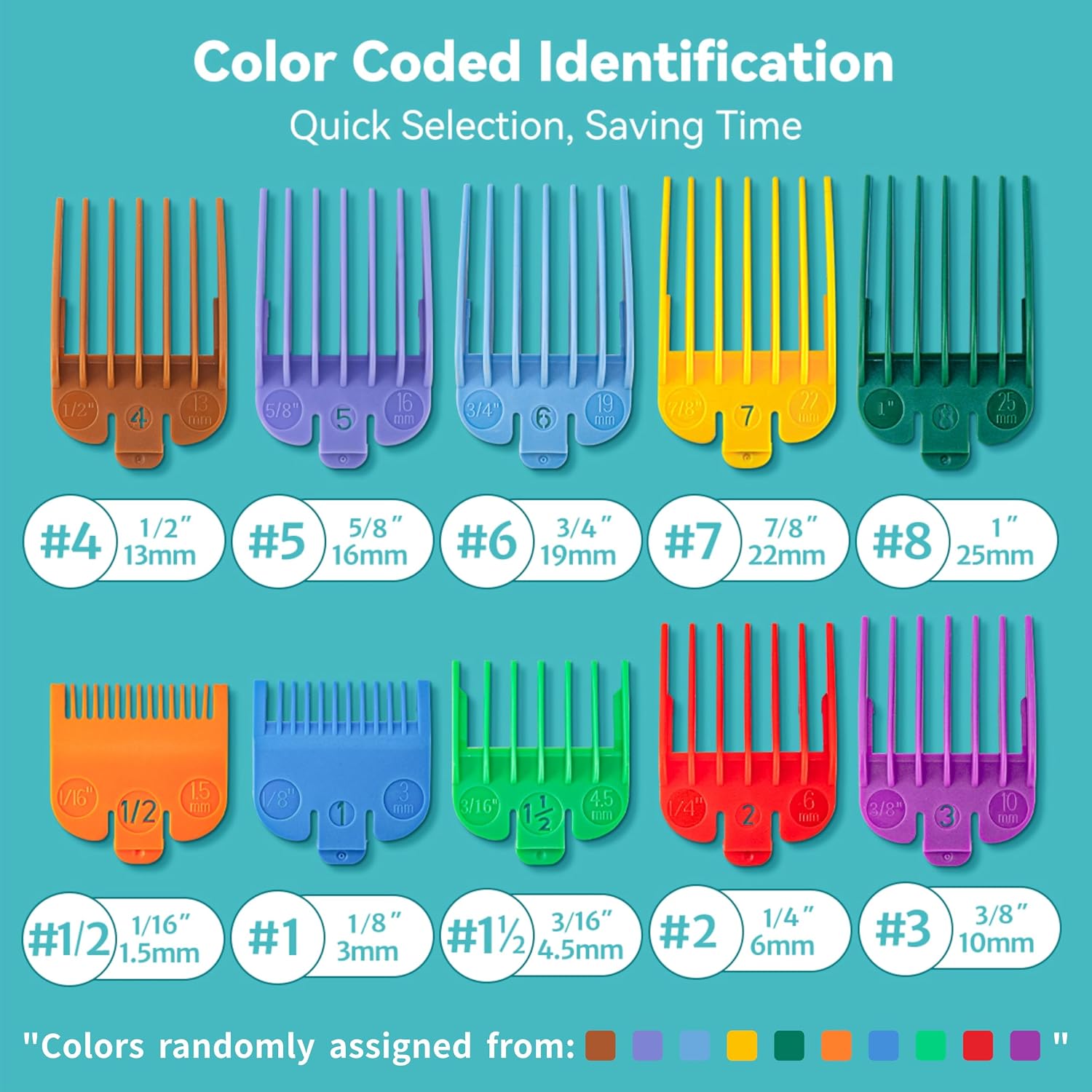 10 Professional Hair Clipper Guards Cutting Guides Compatible With Most Wahl Clippers (Not For All Models) With Organizer, Color Coded Clipper Combs Replacement - 1/16" To 1"