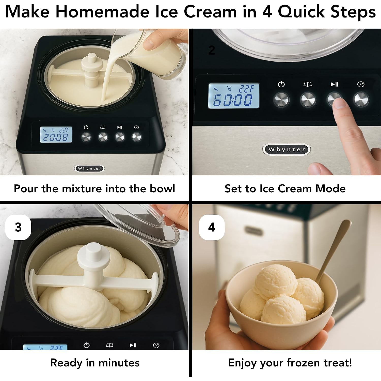 Whynter Ice Cream Maker Machine Automatic 2.1 Qt. Upright With Built-In Compressor, Lcd Digital Display & Timer, No Pre-Freezing, Icm-201Sb, Stainless Steel