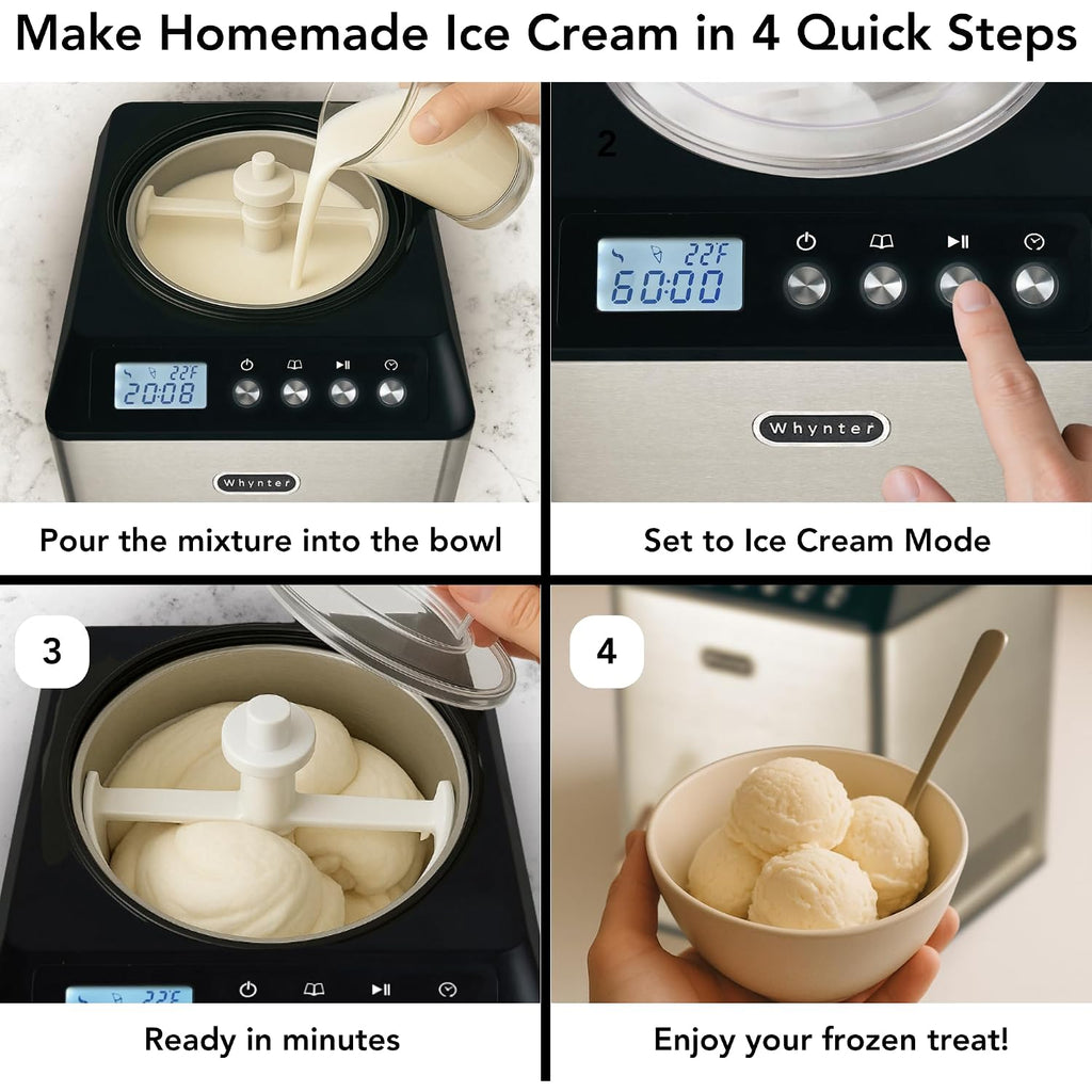 Whynter Ice Cream Maker Machine Automatic 2.1 Qt. Upright With Built-In Compressor, Lcd Digital Display & Timer, No Pre-Freezing, Icm-201Sb, Stainless Steel