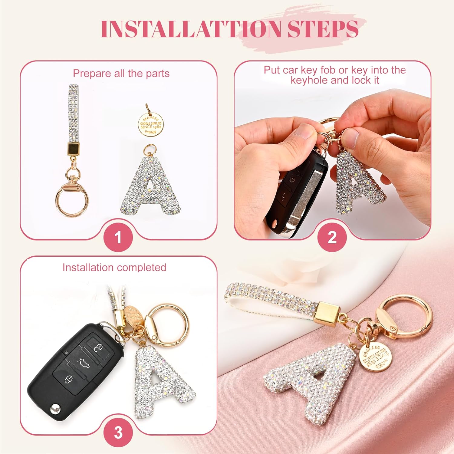 Initial Letter Keychain for Women Girls, Bling cute KeyChain for Car Key Accessories Lanyard and Backpack Bag，Perfect Gift