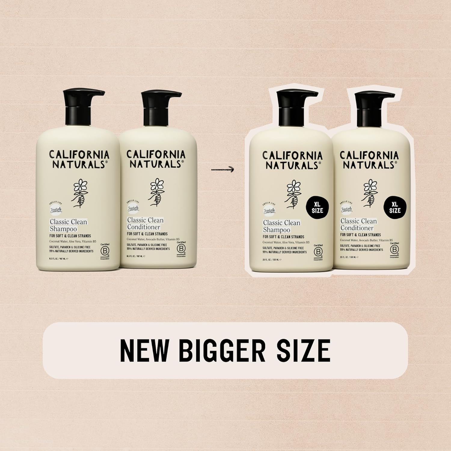 California Naturals Classic Clean Toasted Coconut Shampoo and Conditioner Set, Hair Care for Women & Men, Natural, Vegan, Cruelty, Silicone, Paraben, and Sulfate Free Shampoo, Color Safe, 20 Fl Oz