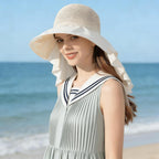 Sun Hats for Women Wide Brim Foldable Bucket Cap with Neck Flap Outdoor UV Protection Beach Hat for Summer Travel Beige