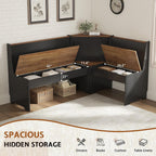 3-Piece Corner Dining Set With Hidden Storage, Black Oak | Breakfast Nook, L-Shaped Corner Bench, Hidden Storage, Space Saving Design For Small Space, Kitchen Dining Room Furniture