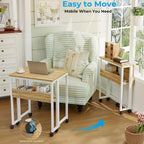 Greenforest Folding Desk With Wheels, 24.8" Rolling Table For Small Spaces | Storage Shelf, Lockable Casters, Compact Portable Workstation, Space-Saving Foldable Sofa Table, Home Office, Mobile, Oak