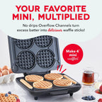 Dash Multi Mini Waffle Maker - Makes Four Waffles At Once For Family Breakfasts - Dual Nonstick Heating Plates & Easy-Release Surface - Compact & Fast-Heating - Graphite