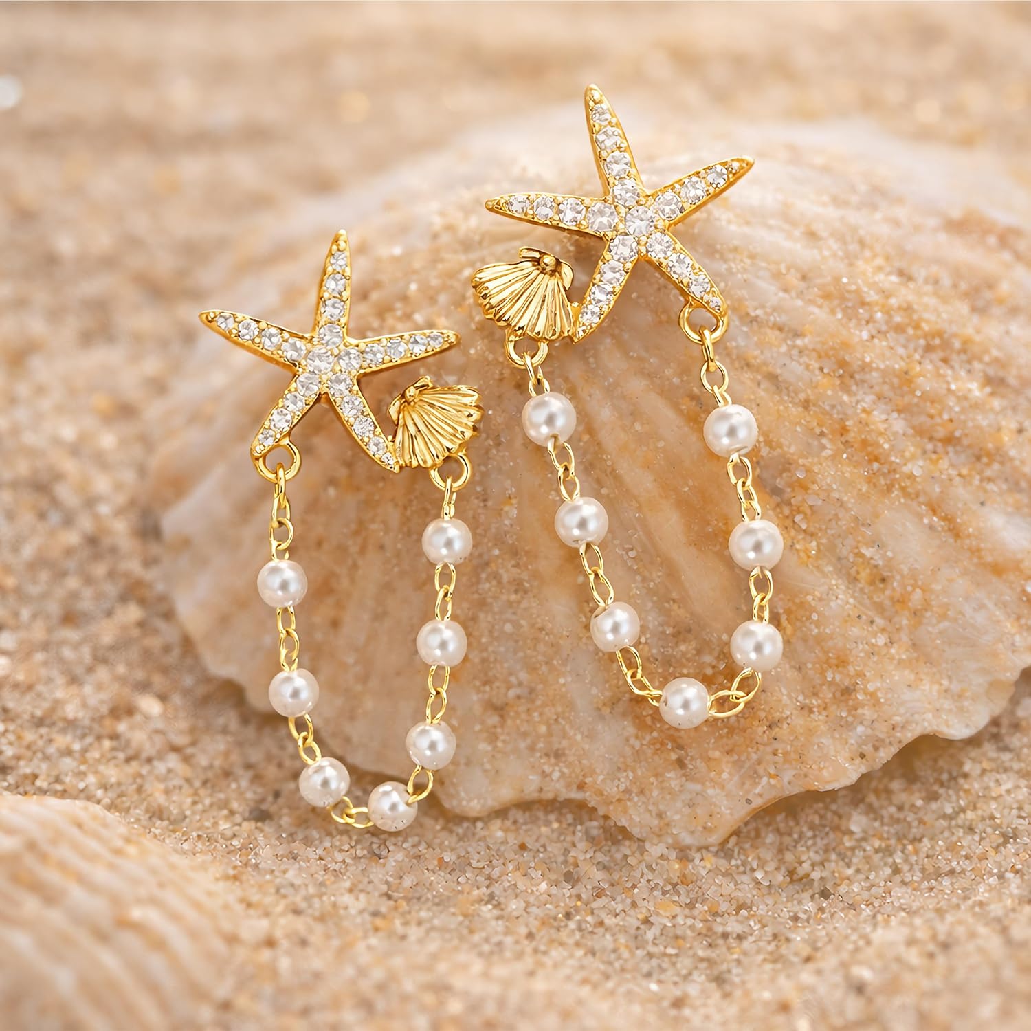 Seashell Starfish Earrings Beach Jewelry for Women Pearl Drop Shell Earrings Ocean Beachy Fashion Accessories Womens Summer Outfits 2026 Tropical Vacation Outfits Beach Vacation Clothes Dresses