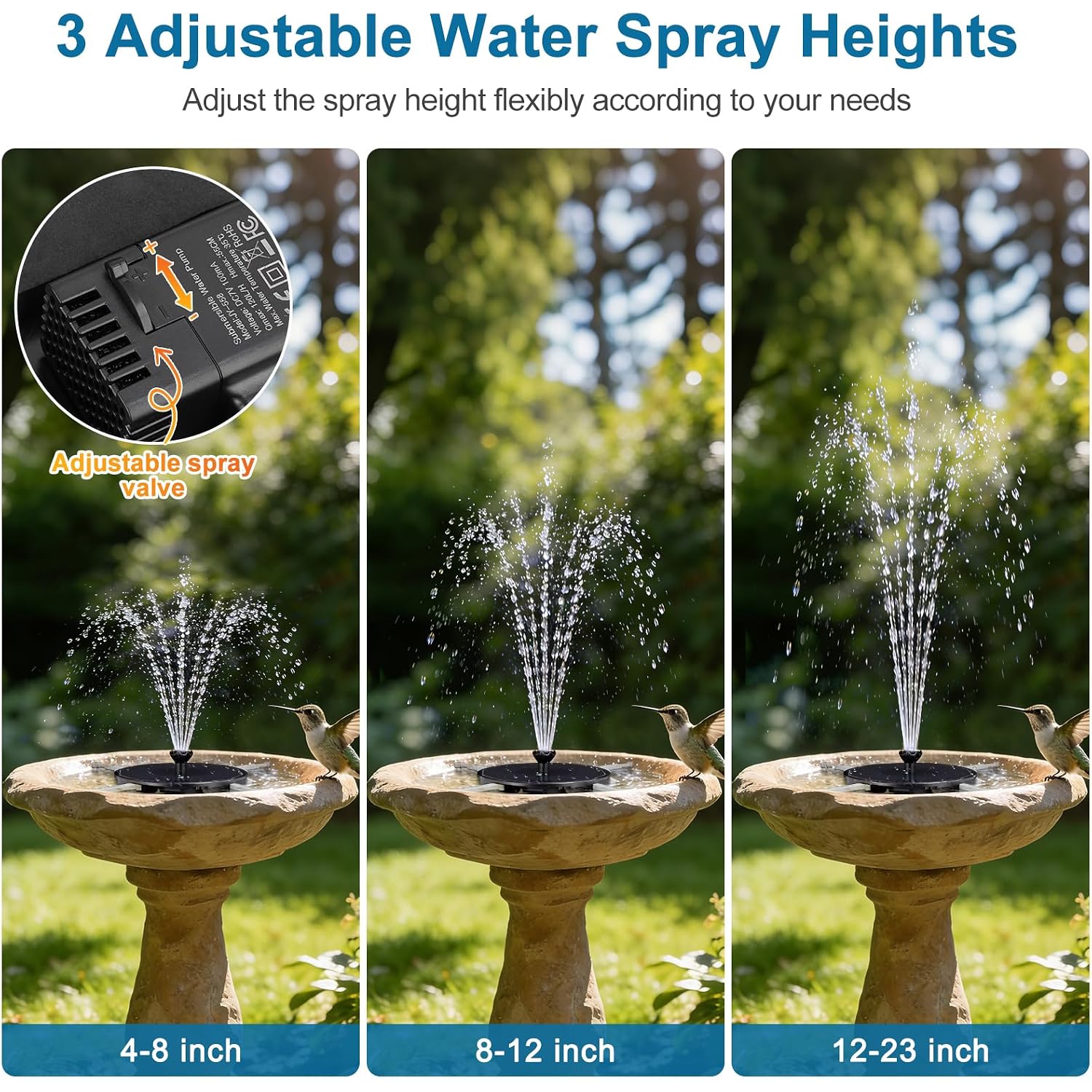 Solar Fountain Pump With 3 Spray Height Adjustment, Upgraded Pet Solar Bird Bath Fountains With 6 Nozzles, Solar Water Fountain Pump For Outdoor, Bird Bath, Garden, Pool, Pond