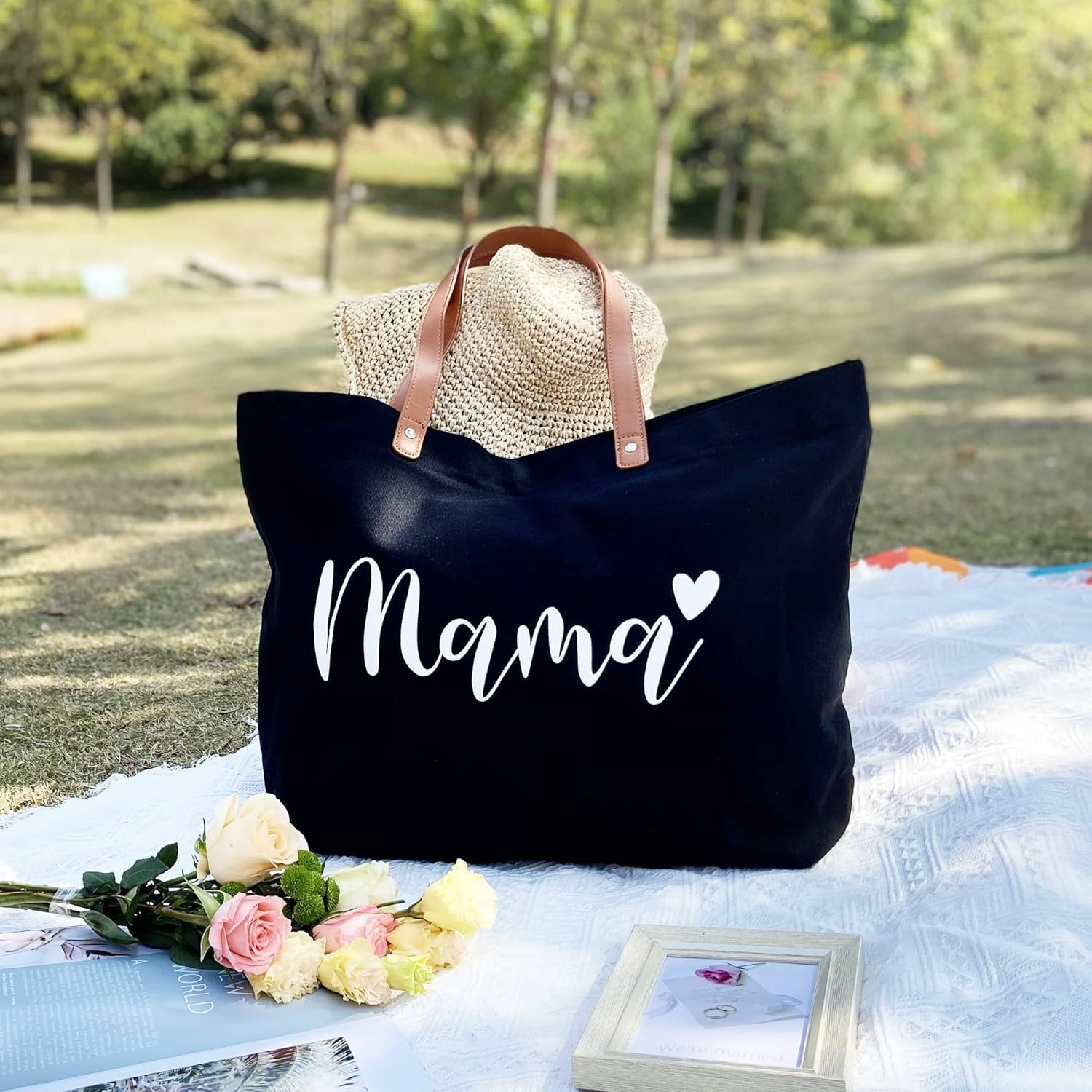 Lamyba New Mom Gifts, Mama Bag Tote with Makeup Bag, Cool Gifts for Mom to be/Expecting Mom