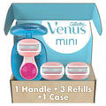 Gillette Venus Mini On The Go Women's Razor Handle with 3 ComfortGlide White Tea Scent Blade Refills + 1 Travel Case