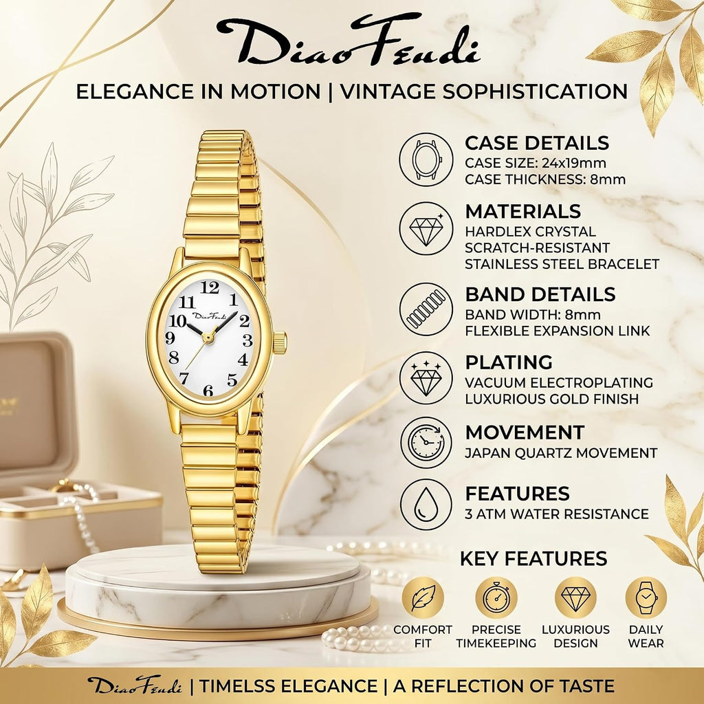 Diaofendi 3 Sizes (S/M/L) Small Gold Watches For Women - Fit 5"-8" Expansion Band, Valentine'S Day Gifts For Mom Wife, Easy Read Ladies Quartz Watch, Water Resistant