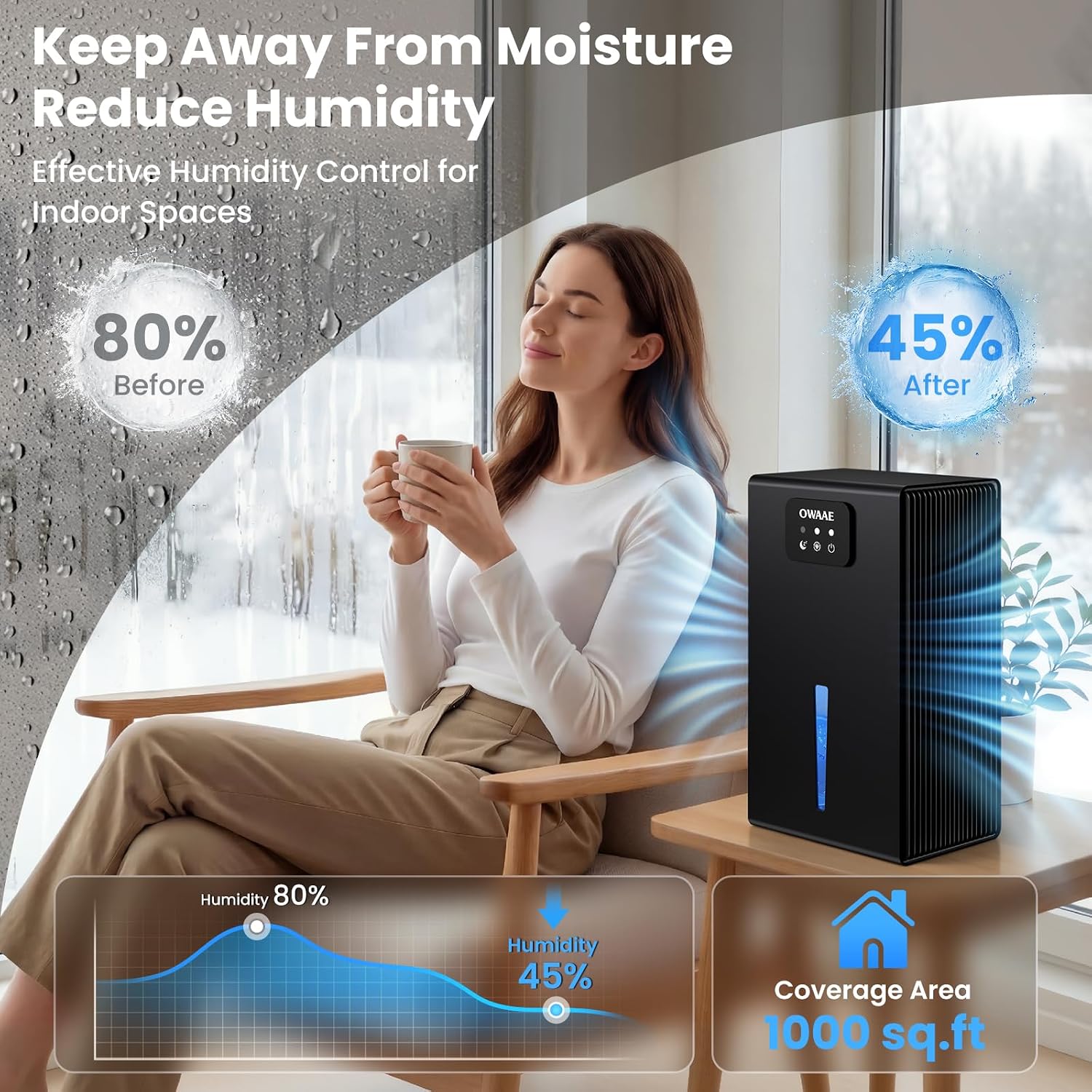 Dehumidifier, 1000 Sq.Ft Quiet Dehumidifiers For Home Bedroom Basement Bathroom With 95Oz Water Tank, Sleep Mode Auto Shut-Off 7 Colors Led Light, Black