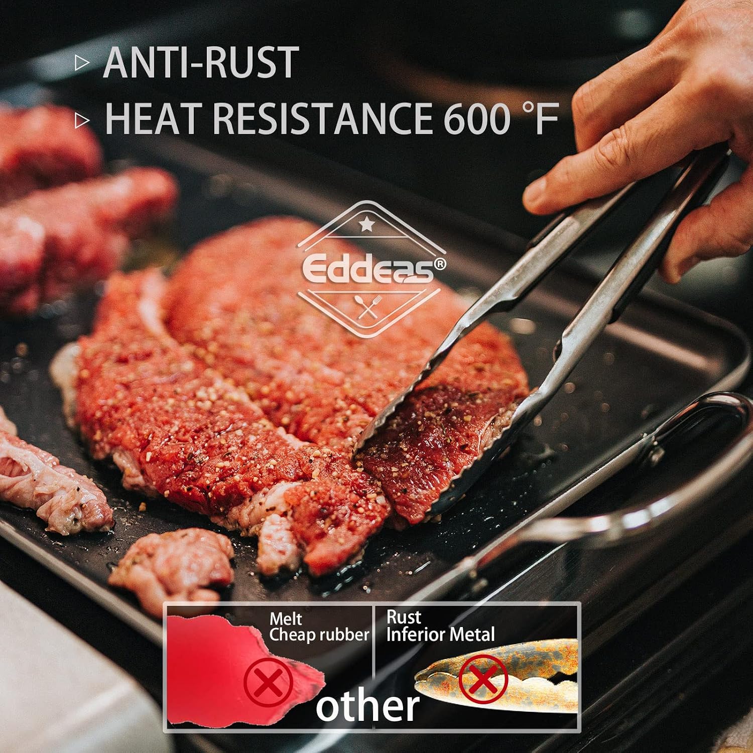 Tongs For Cooking - Heat Resistant 600 Degrees Stainless Steel Kitchen Tong,Heavy Duty Metal Locking Tongs - Perfect For Food,Salad And Bbq Set Of 3 (7",9" And 12") Dishwasher