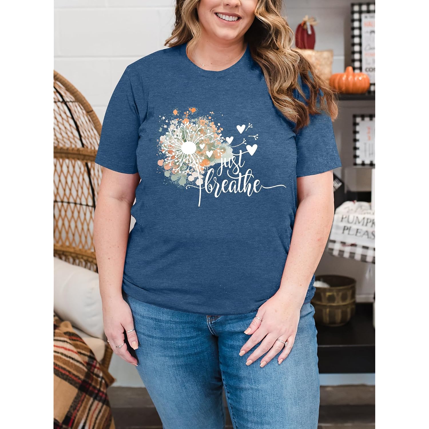 Womens Plus Size Dandelion Print Tshirt Cute Graphic Floral Tees Short Sleeve Summer Blessed Tee Tops
