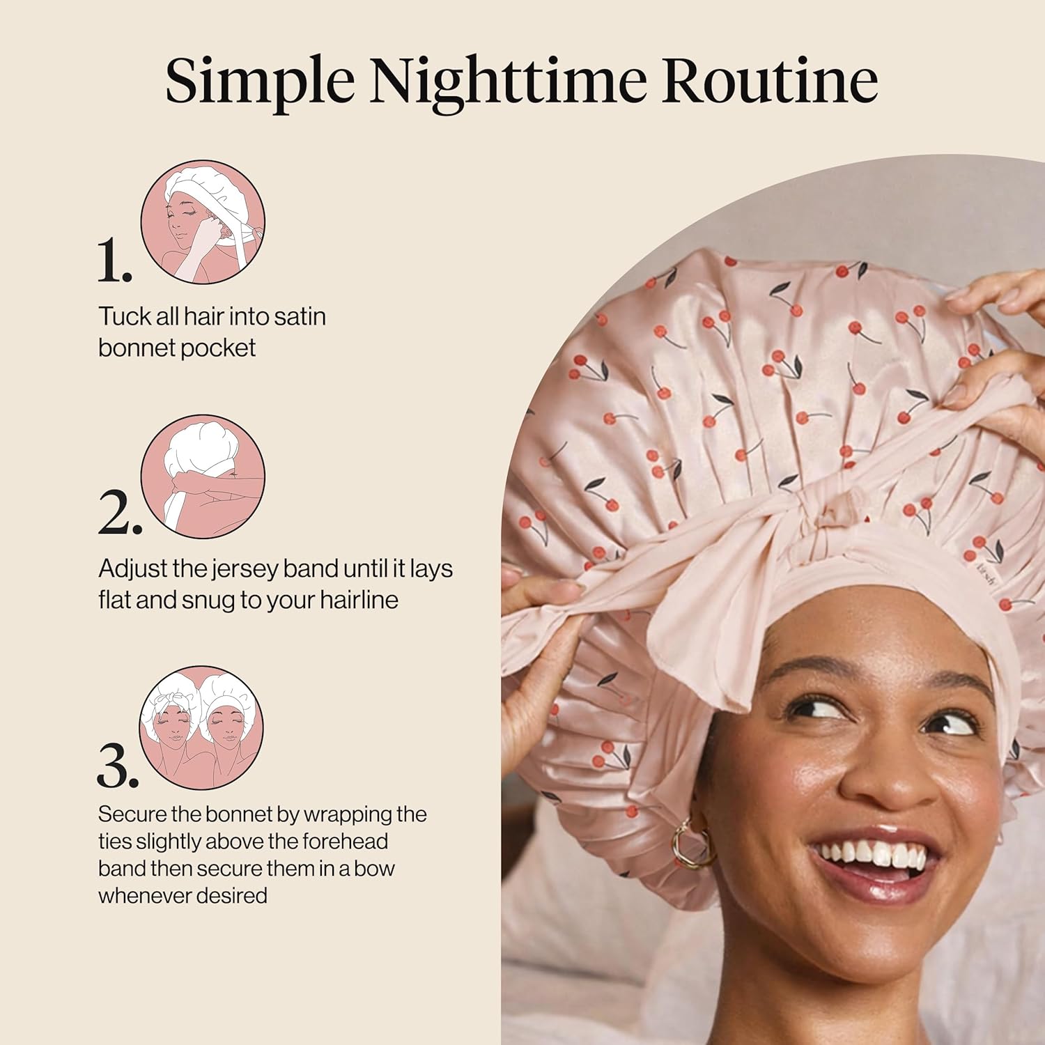 Kitsch XL Satin Bonnet for Sleeping - Softer Than Silk Bonnet For Sleeping Women - Secure Fit, Adjustable, Night Cap For Curly & Textured Hair - Prevents Breakage, Tangles & Thinning - Cherry Print