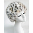 Women's Faux Fur Hat for Winter, Furry Cossack Russian Style Leopard Printed Warm Beanie Cap