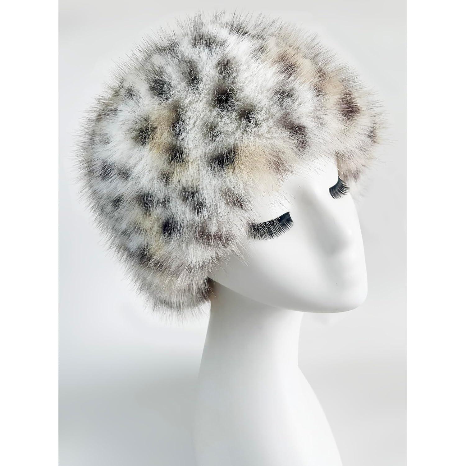 Women's Faux Fur Hat for Winter, Furry Cossack Russian Style Leopard Printed Warm Beanie Cap