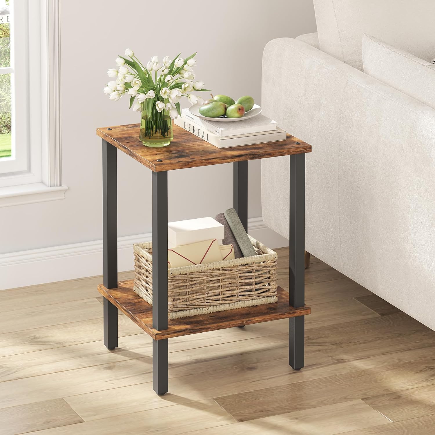 Tutotak End Table, Set Of 2, Side Table, Nightstand, 2-Tier Storage Shelf, Sofa Table For Small Space, Living Room, Bed Room Tb01Bb035