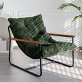Maxyoyo Modern Accent Chair, Comfy Living Room Chair With Metal Frame Wooden Armrest, Upholstered Armchair With Soft Cushion For Bedroom Balcony Lounge Reading Room, Dark Green