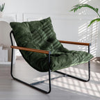 Maxyoyo Modern Accent Chair, Comfy Living Room Chair With Metal Frame Wooden Armrest, Upholstered Armchair With Soft Cushion For Bedroom Balcony Lounge Reading Room, Dark Green
