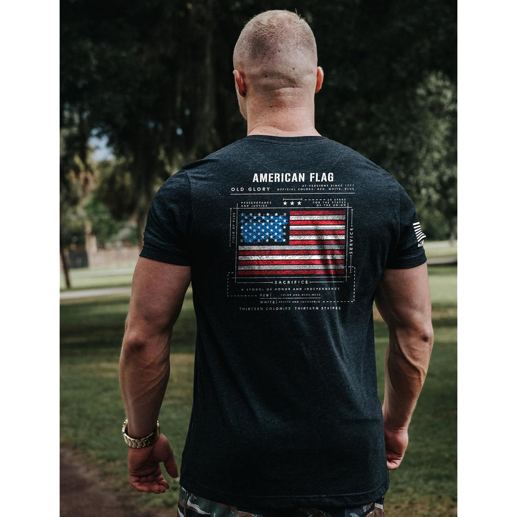 Nine Line Old Glory Flag Schematic T-Shirt For Men, Patriotic American Flag Freedom Shirt, Usa Made Veteran Owned Apparel