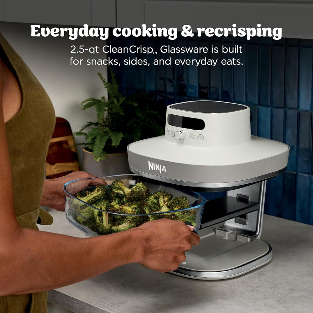 Ninja Crispi Pro 6-In-1 Glass Air Fryer | With Nontoxic, 6Qt & 2.5Qt Containers & Lids | Microwave, Freezer, Dishwasher Safe | 450°F Max Temp | 1800 Watt | Bone | As101Lg