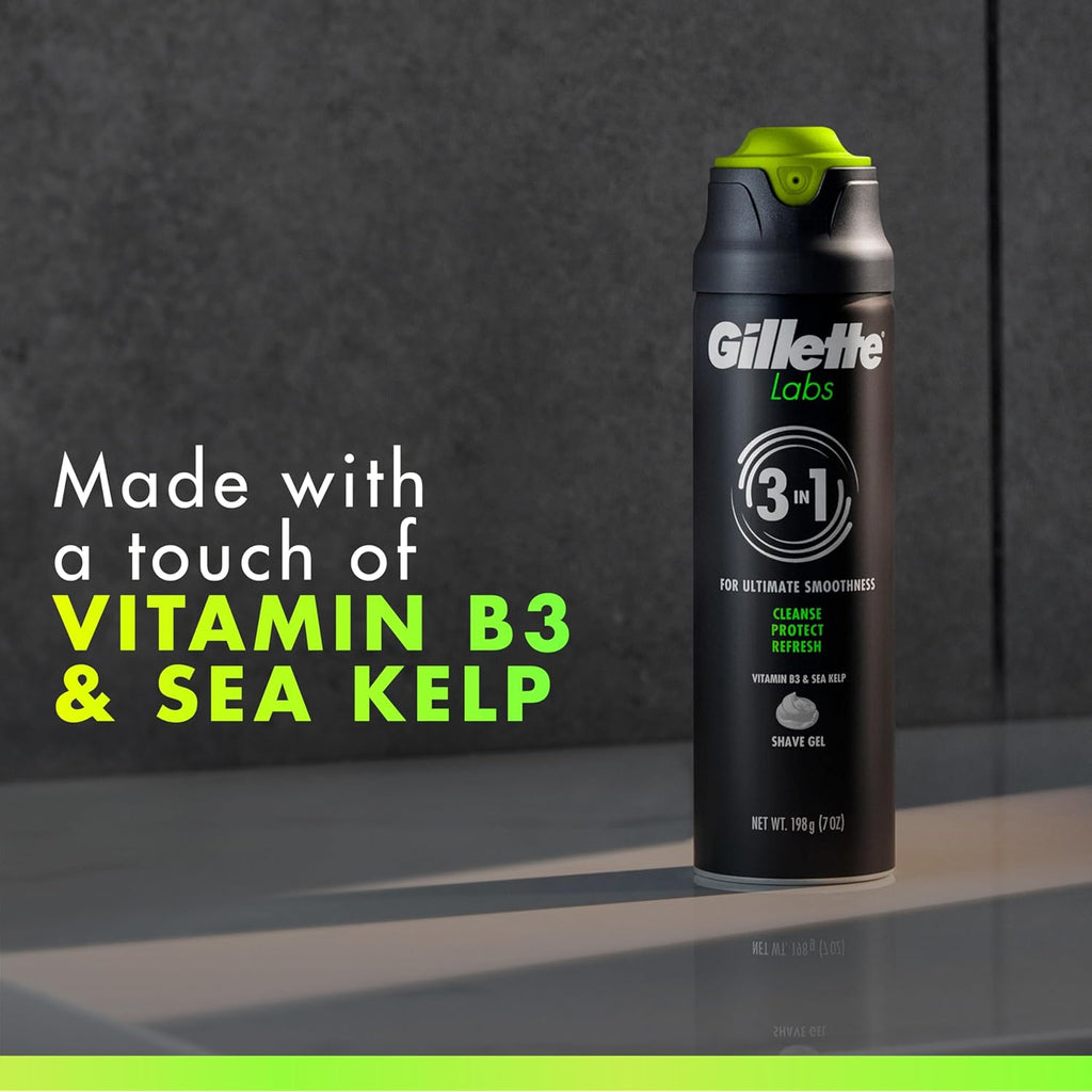 Gillette Labs Rapid Foaming Shaving Gel for Men, Alcohol, Dye and Paraben-Free with Vitamin B3 and Sea Kelp, Cools and Soothes Skin, 7 OZ